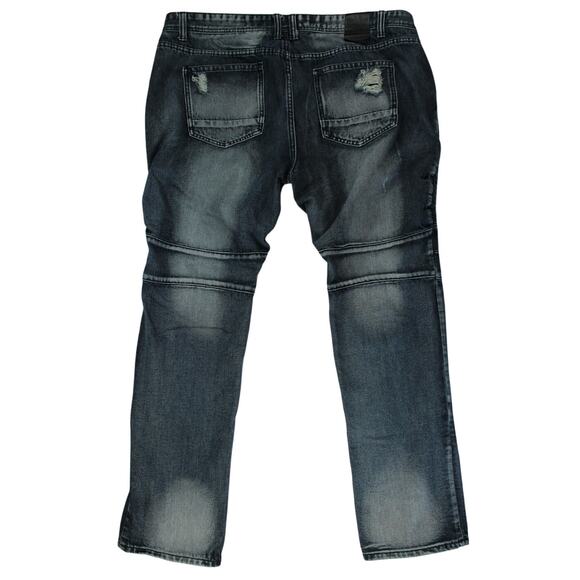 Contender Moto Jeans Men’s 42x34 Distressed Biker Denim Blue Wash - Picture 4 of 11